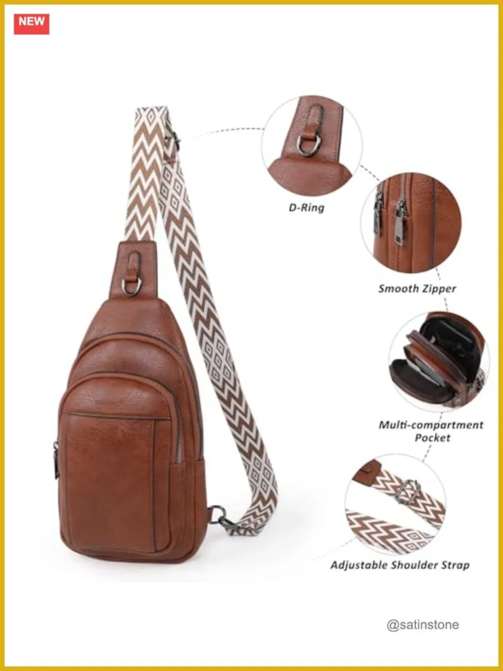 Small Sling Bag Crossbody Purse for Women Leather Adjustable Strap Travel